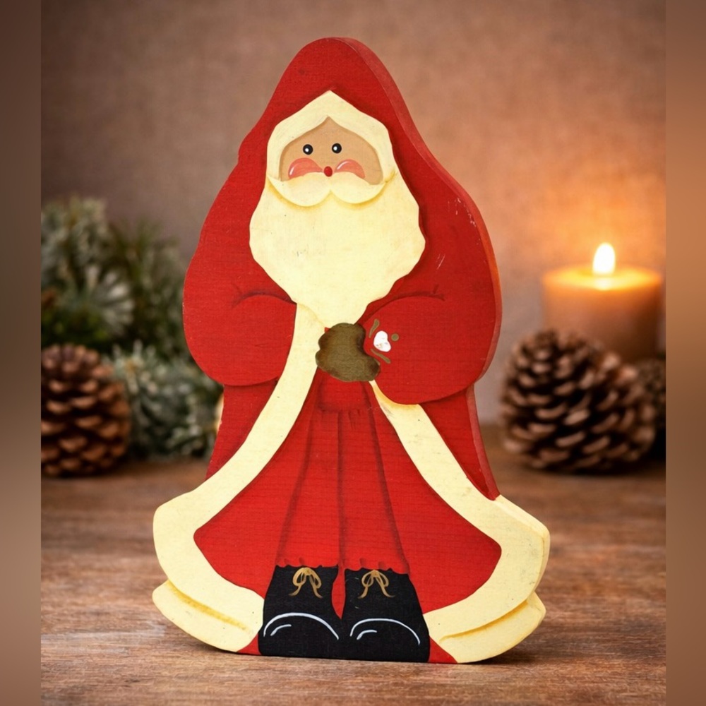 Vintage Hand-Painted Wooden Santa Figure L. Shaul 1994 – 9.5” Folk Art - Picture 1 of 8